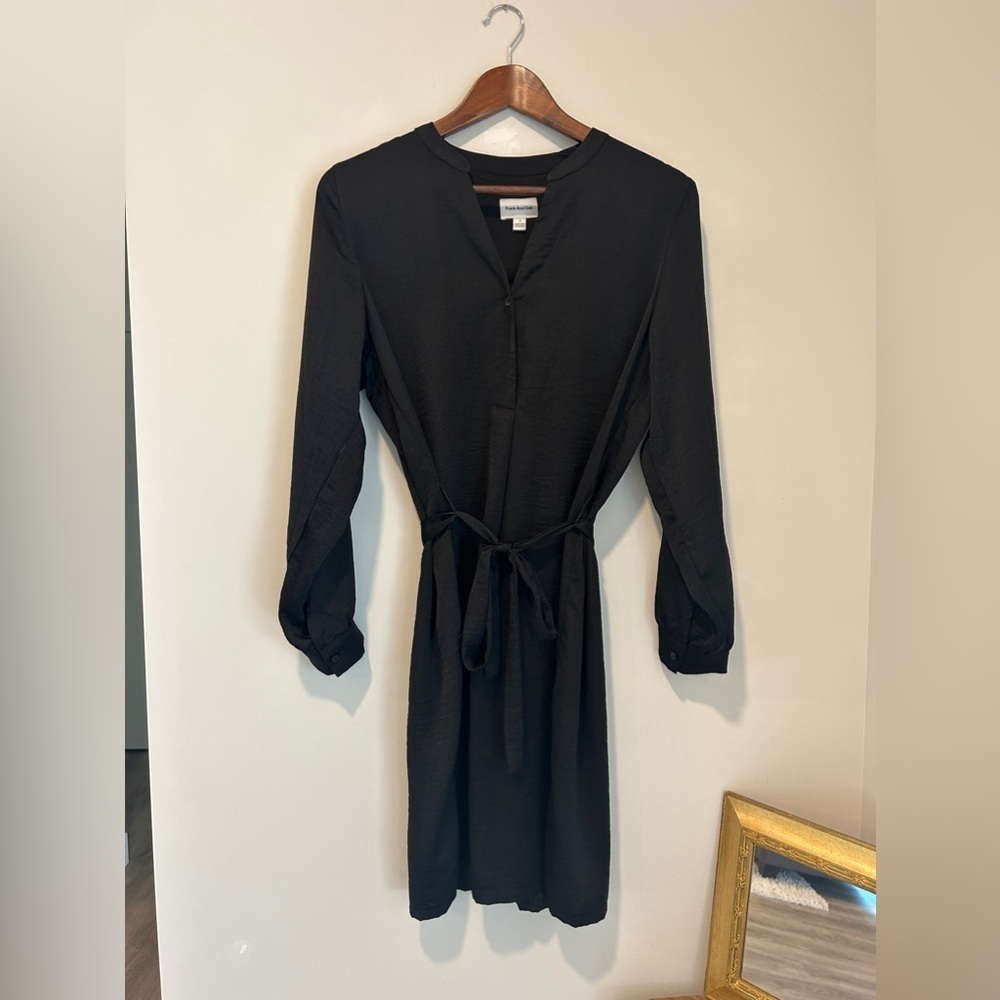 FRANK & OAK Satin Long Sleeve Dress ~ black ~ Size Small